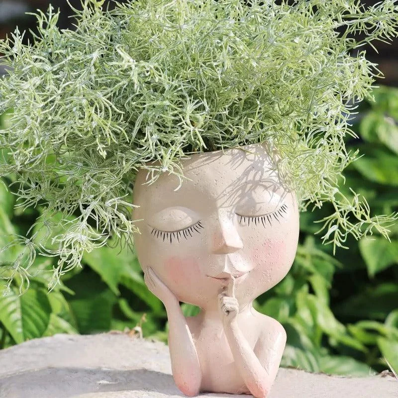 Cute Hands on Face Vase, Succulent Head Planter -