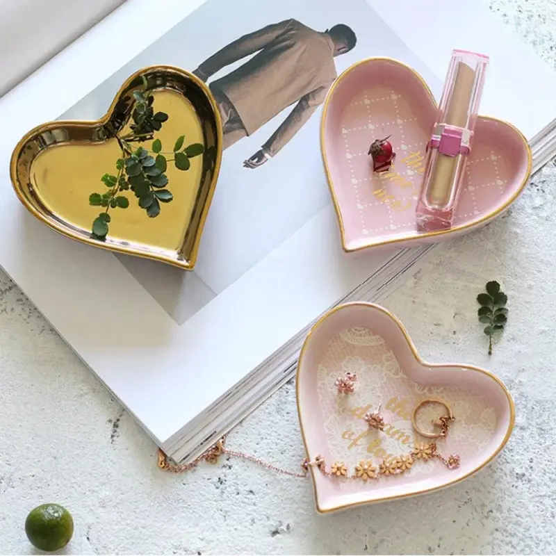Cute Heart Shape Ceramic Dish Pink Love Bowl