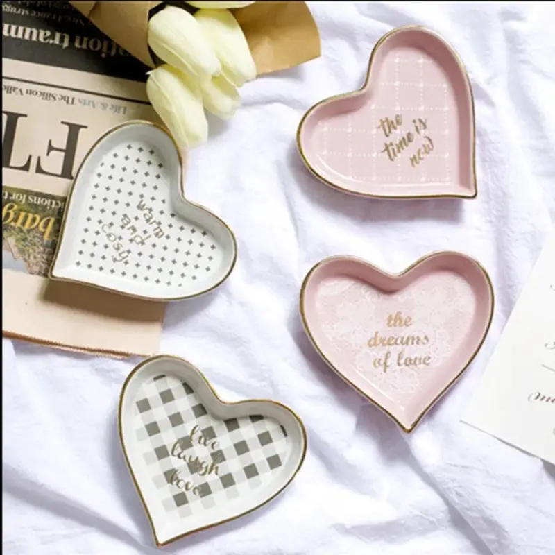 Cute Heart Shape Ceramic Dish Pink Love Bowl