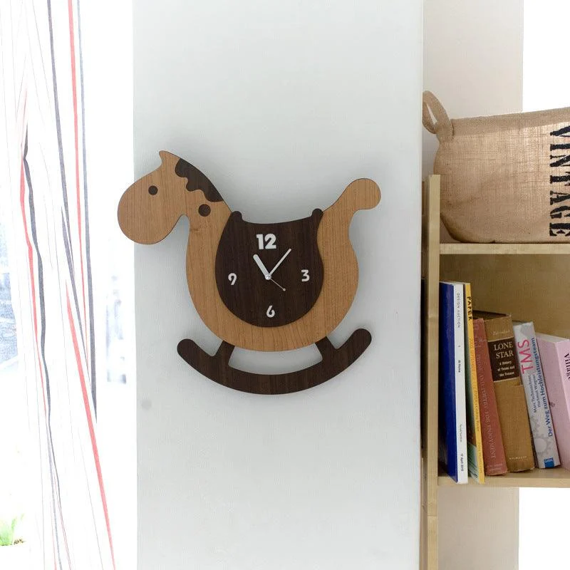 Cute Horse Pendulum Wall Clock for Kids Bedroom -