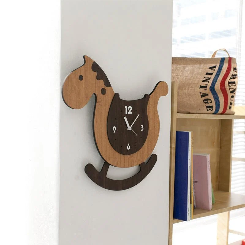 Cute Horse Pendulum Wall Clock for Kids Bedroom -