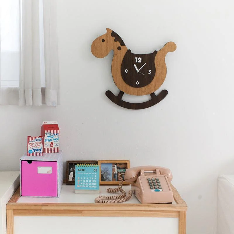 Cute Horse Pendulum Wall Clock for Kids Bedroom -