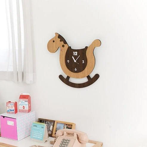 Cute Horse Pendulum Wall Clock for Kids Bedroom -