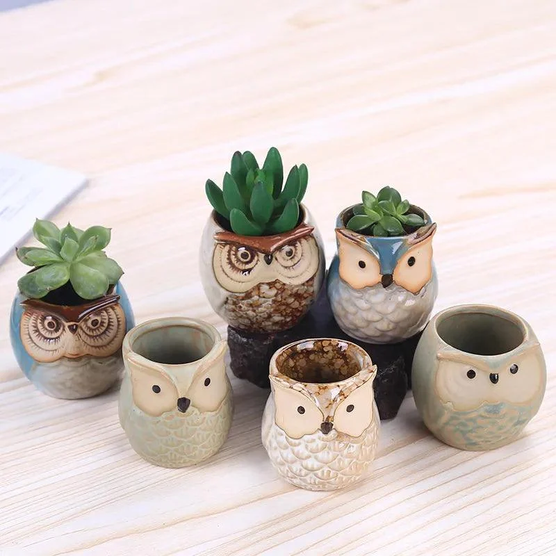 Cute Owl Ceramic Flower Pot: Whimsical Succulent Planter -