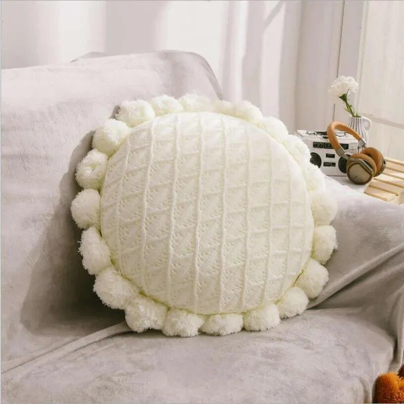 Cute Pompom Tassel Round Cosy Cushion -  - #tag1#