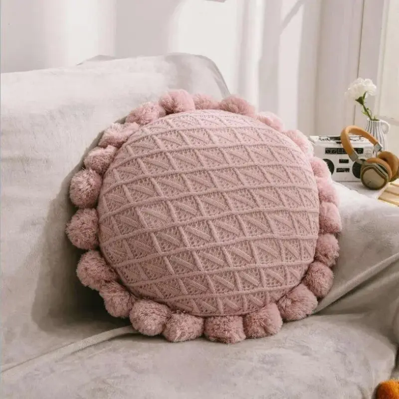 Cute Pompom Tassel Round Cosy Cushion tag1