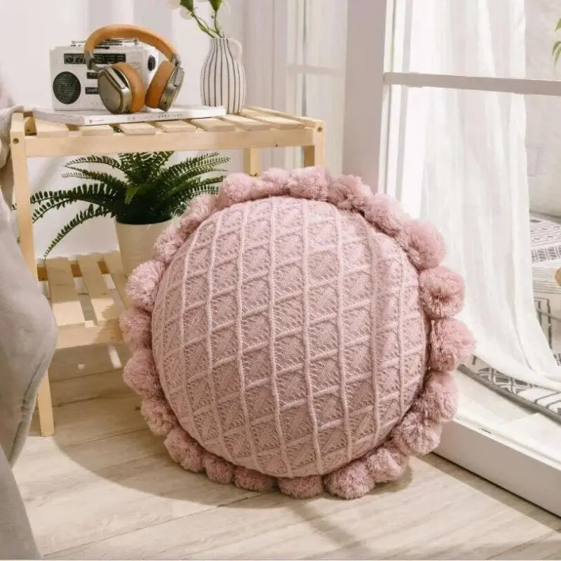 Cute Pompom Tassel Round Cosy Cushion tag1