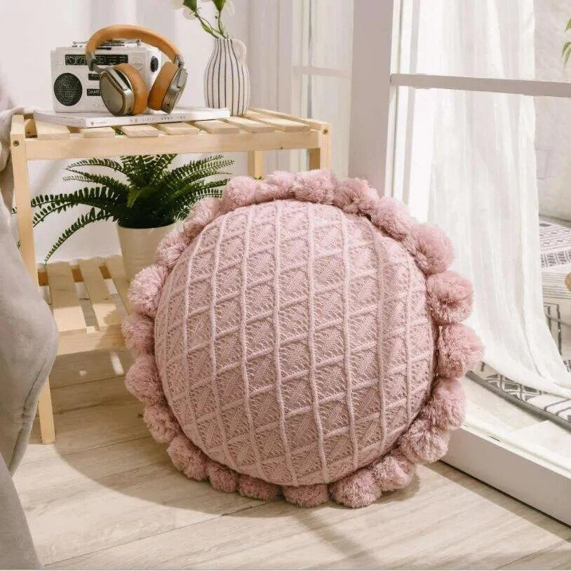 Cute Pompom Tassel Round Cosy Cushion -  - #tag1#