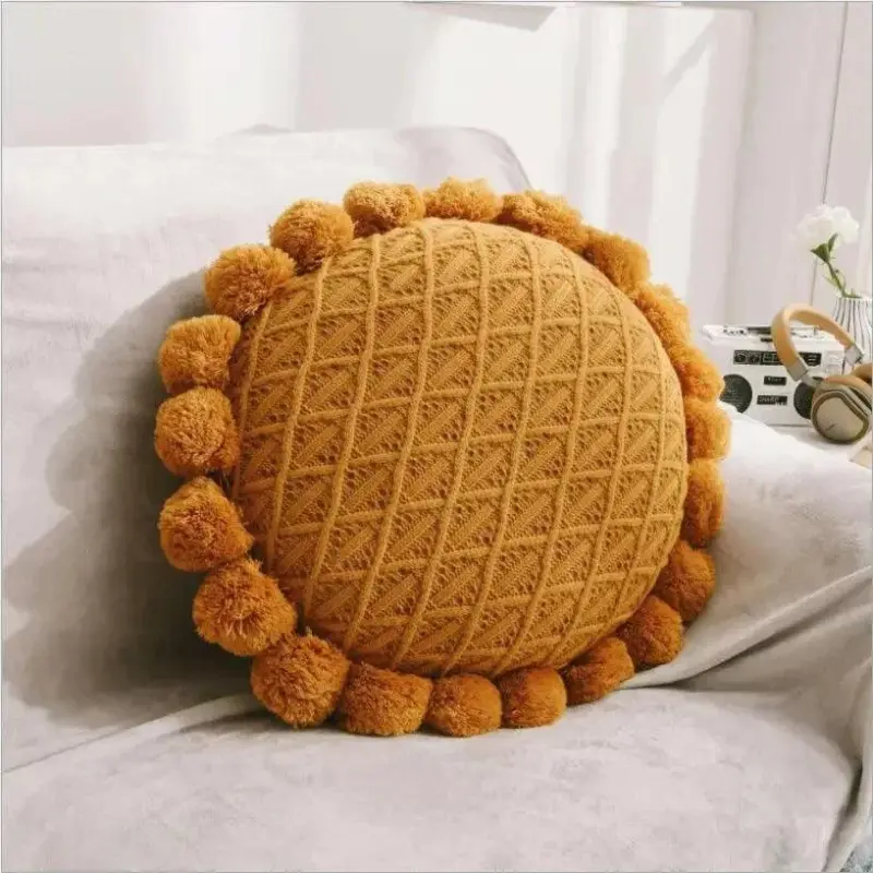 Cute Pompom Tassel Round Cosy Cushion tag1