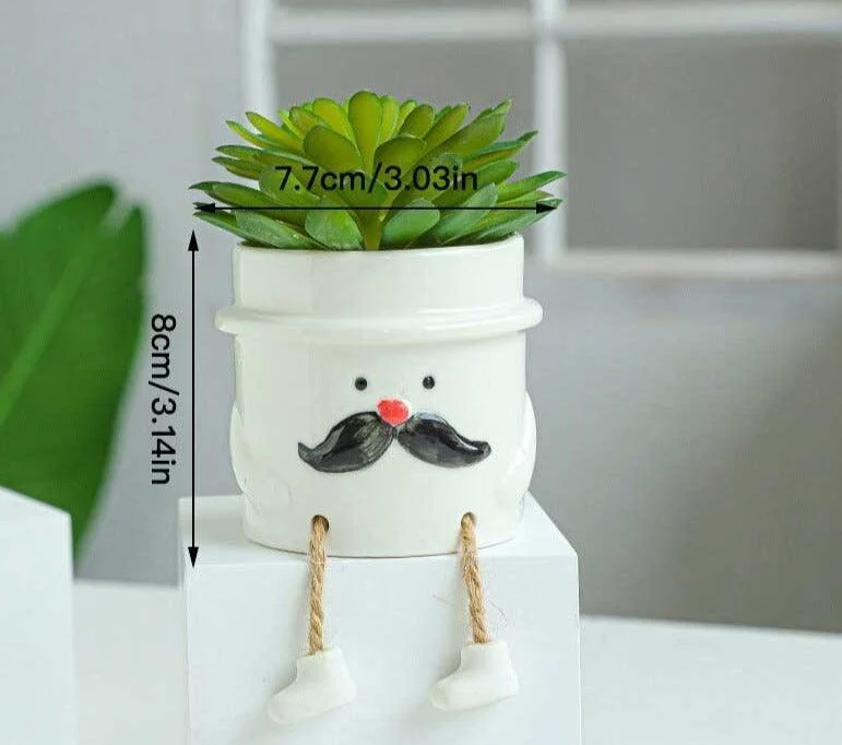 Cute Smiling Ceramic Face Planter Pot with Rope Legs -