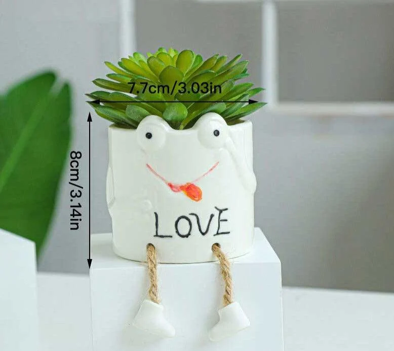 Cute Smiling Ceramic Face Planter Pot with Rope Legs -