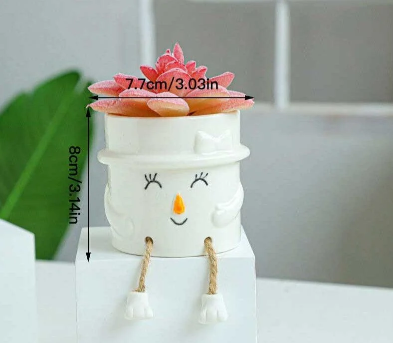 Cute Smiling Ceramic Face Planter Pot with Rope Legs -
