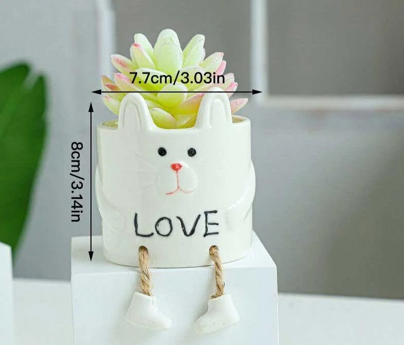 Cute Smiling Ceramic Face Planter Pot with Rope Legs -