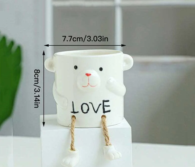 Cute Smiling Ceramic Face Planter Pot with Rope Legs -