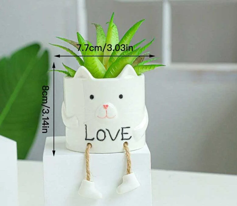 Cute Smiling Ceramic Face Planter Pot with Rope Legs -