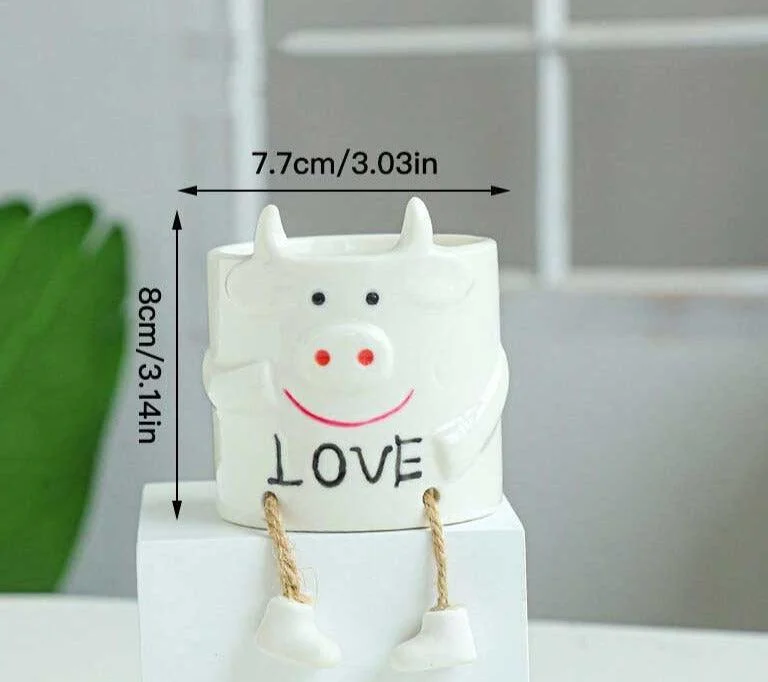 Cute Smiling Ceramic Face Planter Pot with Rope Legs -