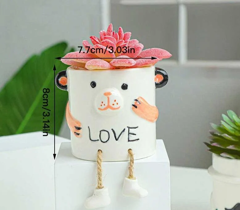 Cute Smiling Ceramic Face Planter Pot with Rope Legs -