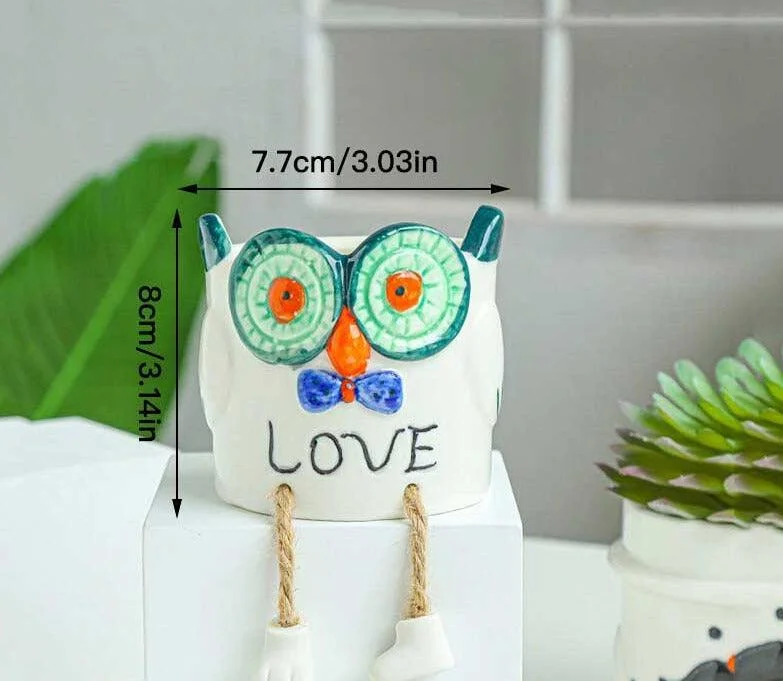 Cute Smiling Ceramic Face Planter Pot with Rope Legs -