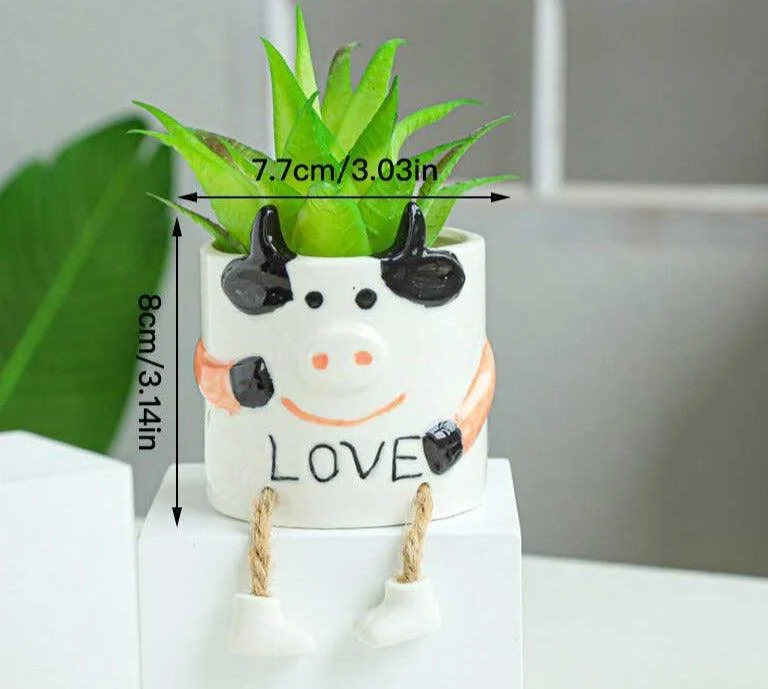 Cute Smiling Ceramic Face Planter Pot with Rope Legs -