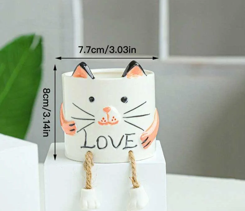 Cute Smiling Ceramic Face Planter Pot with Rope Legs -