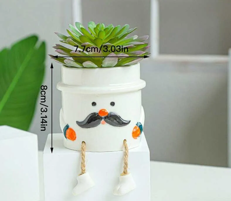 Cute Smiling Ceramic Face Planter Pot with Rope Legs -