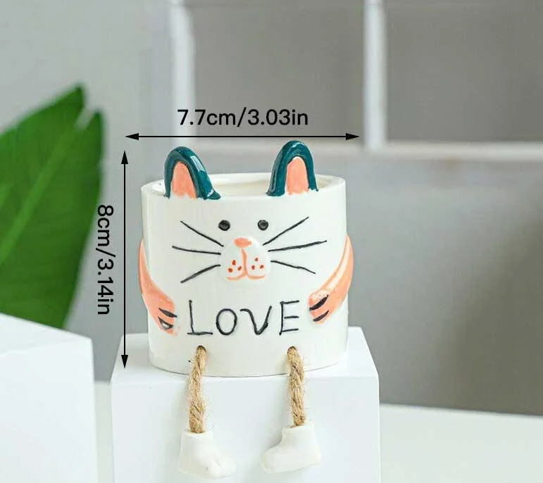 Cute Smiling Ceramic Face Planter Pot with Rope Legs -