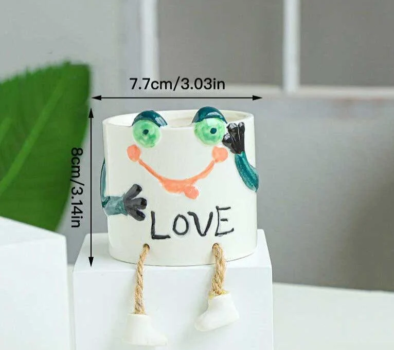 Cute Smiling Ceramic Face Planter Pot with Rope Legs -