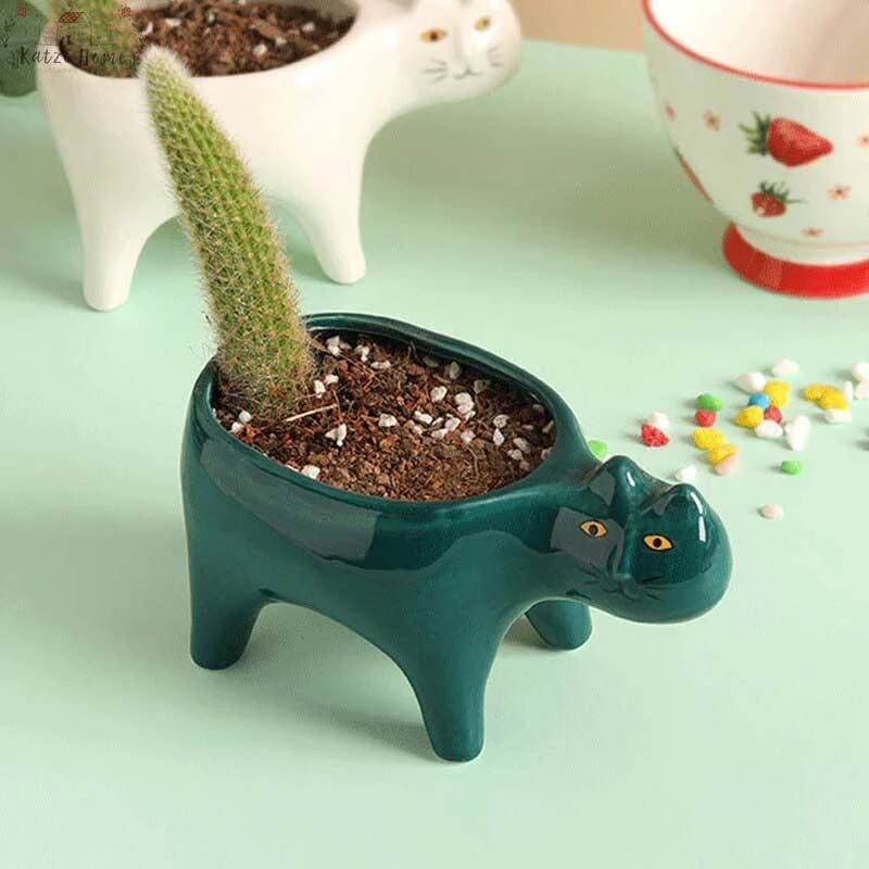 Cute Succulent Cactus Ceramic Cat Vase Planter Pot -