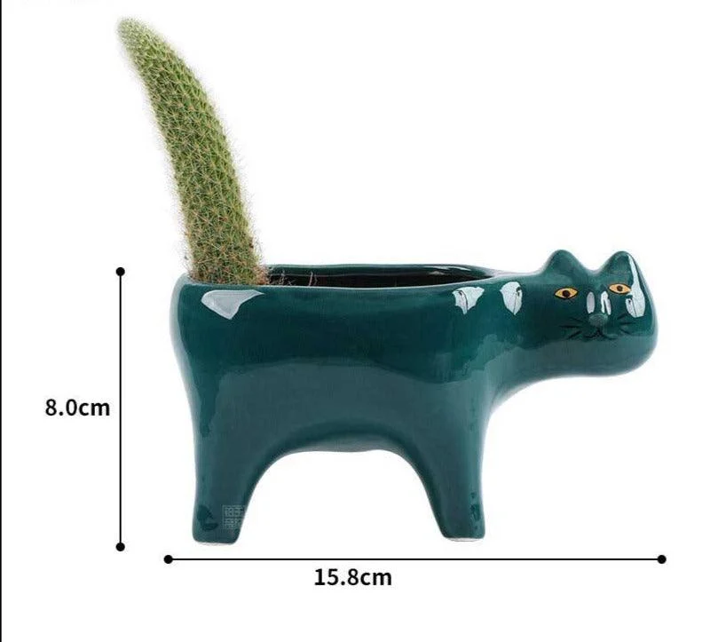 Cute Succulent Cactus Ceramic Cat Vase Planter Pot -