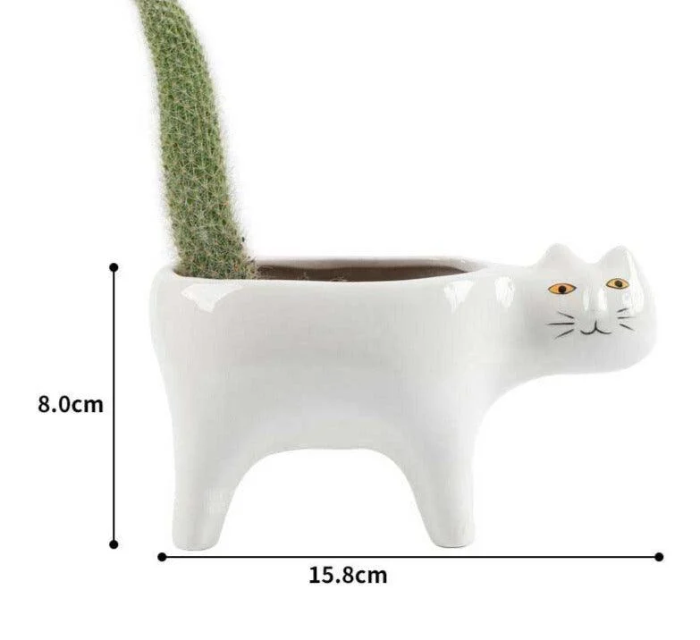 Cute Succulent Cactus Ceramic Cat Vase Planter Pot -