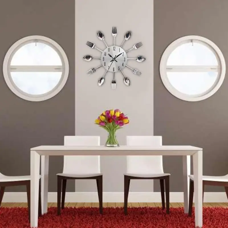 Cutlery Metal Kitchen Wall Clock Spoon Fork tag1