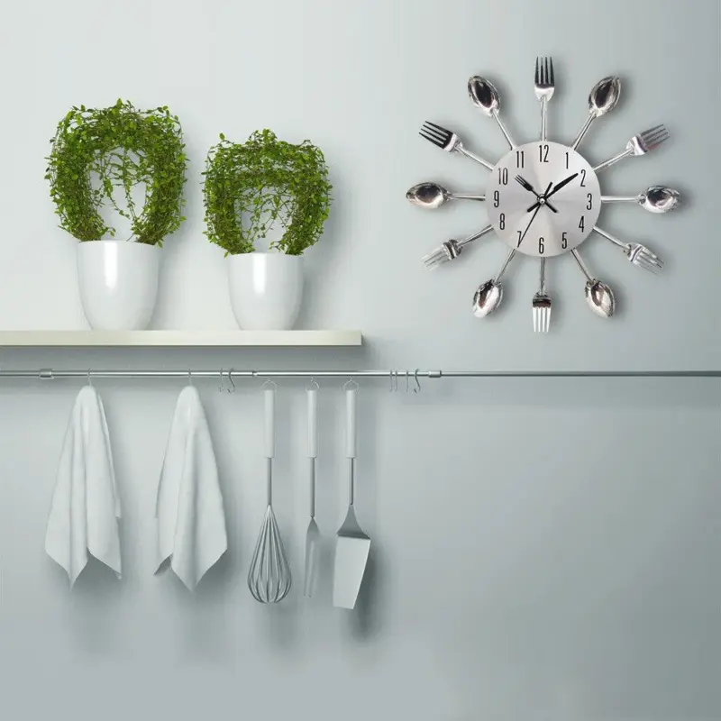 Cutlery Metal Kitchen Wall Clock Spoon Fork tag1