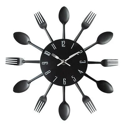 Cutlery Metal Kitchen Wall Clock Spoon Fork Creative Quartz Wall Mounted Clock -  - #tag1#