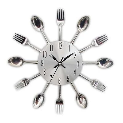 Cutlery Metal Kitchen Wall Clock Spoon Fork Creative Quartz Wall Mounted Clock -  - #tag1#