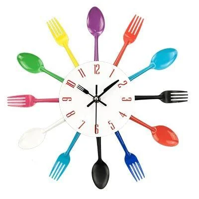Cutlery Metal Kitchen Wall Clock Spoon Fork Creative Quartz Wall Mounted Clock -  - #tag1#