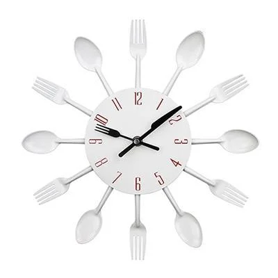 Cutlery Metal Kitchen Wall Clock Spoon Fork Creative Quartz Wall Mounted Clock -  - #tag1#