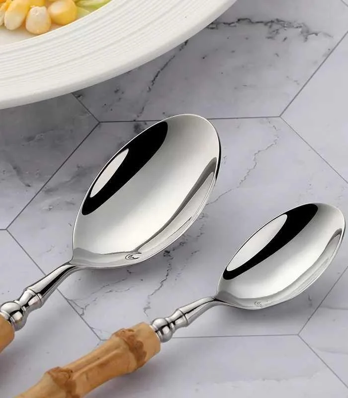 Cutlery Set Natural Bamboo Handle 304 Stainless Steel Silver -  - #tag1#