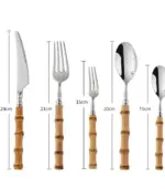 Cutlery Set Natural Bamboo Handle 304 Stainless Steel Silver tag1