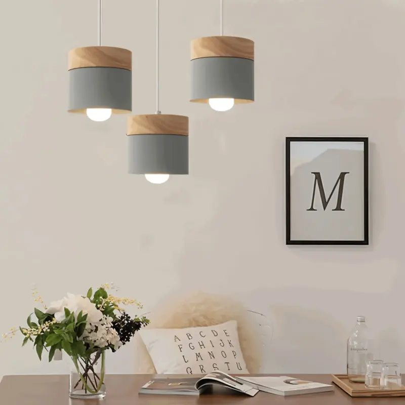 Cylinder Chic Metal warm Wood Pendant Light tag1