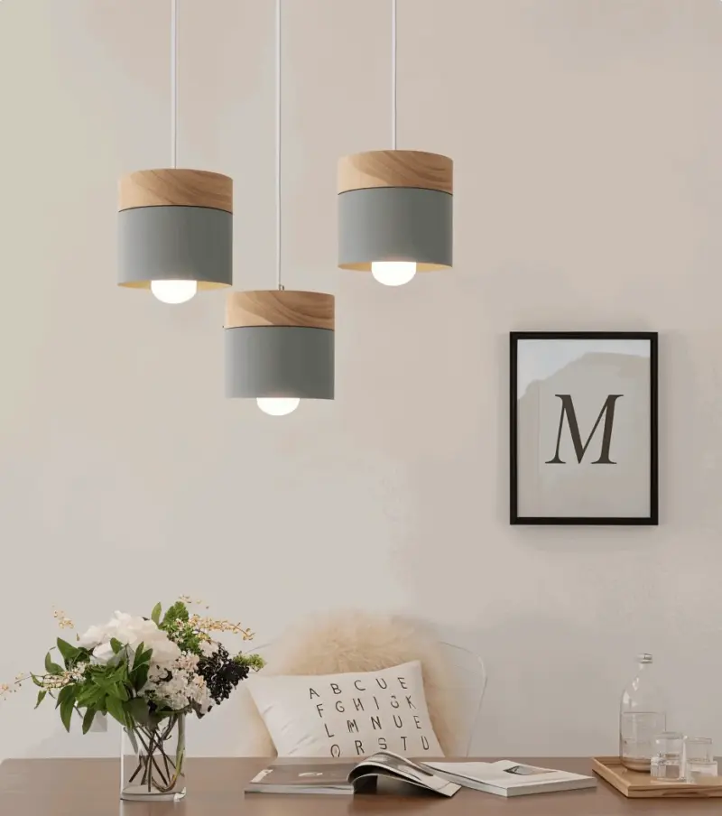 Cylinder Chic Metal warm Wood Pendant Light tag1