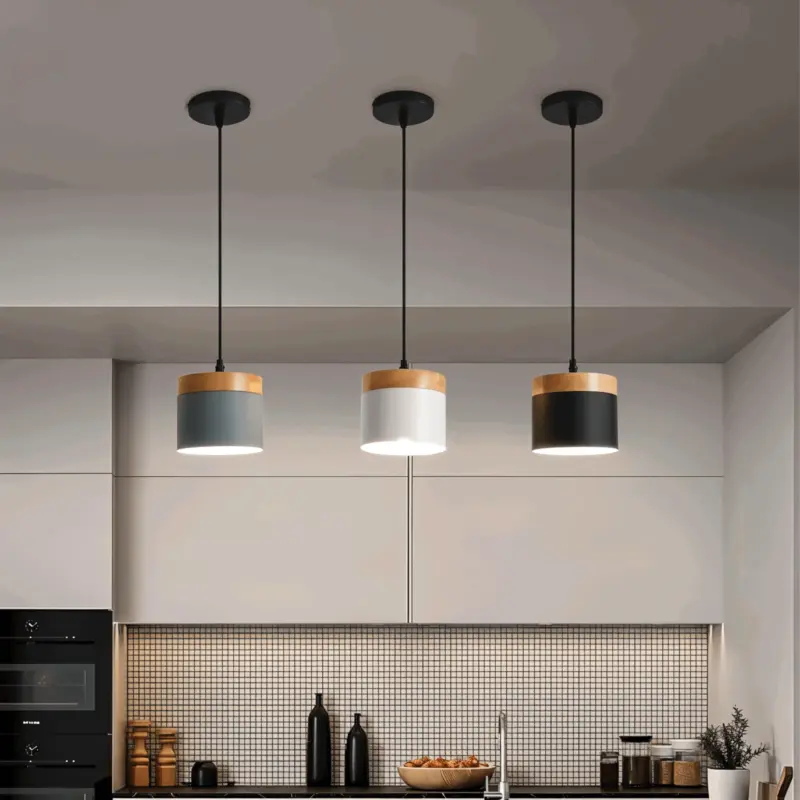 Cylinder Chic Metal warm Wood Pendant Light tag1