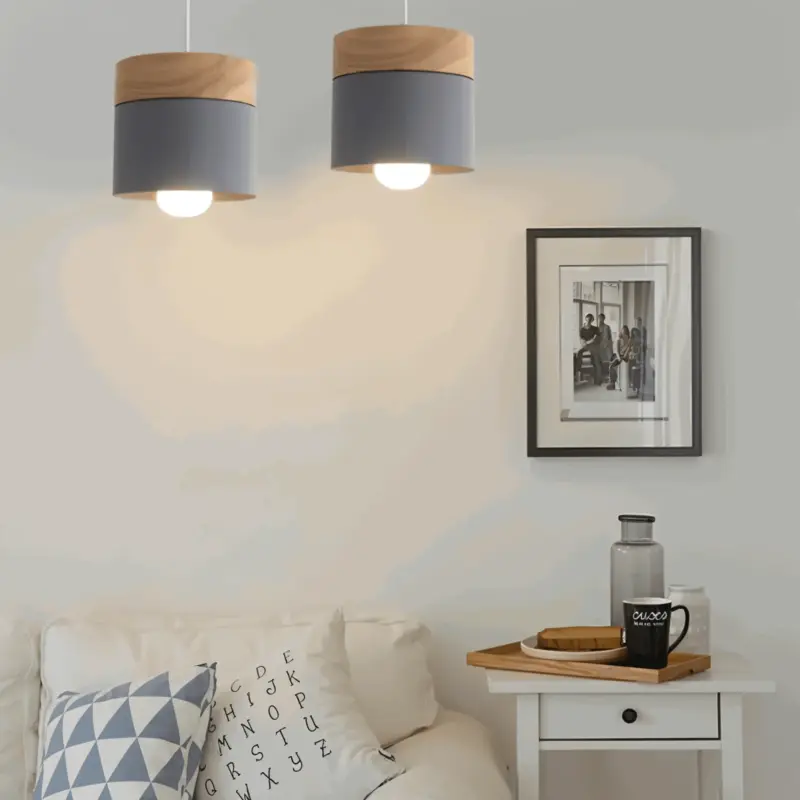 Cylinder Chic Metal warm Wood Pendant Light tag1