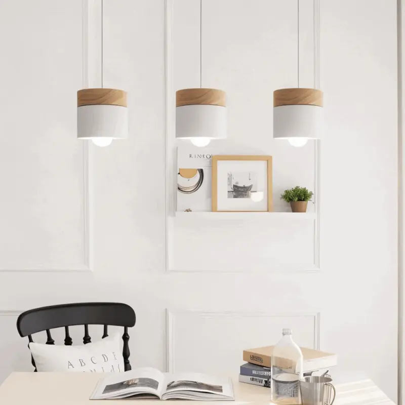 Cylinder Chic Metal warm Wood Pendant Light tag1