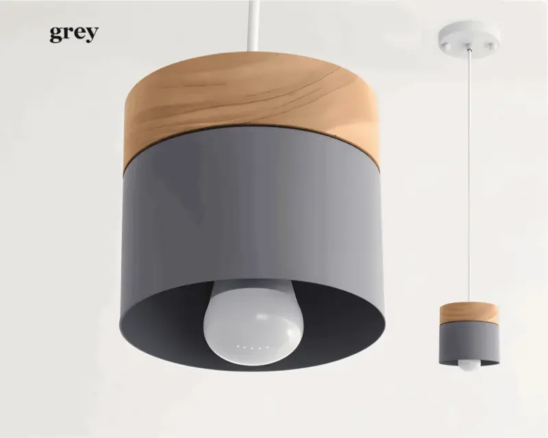 Cylinder Chic Metal warm Wood Pendant Light tag1