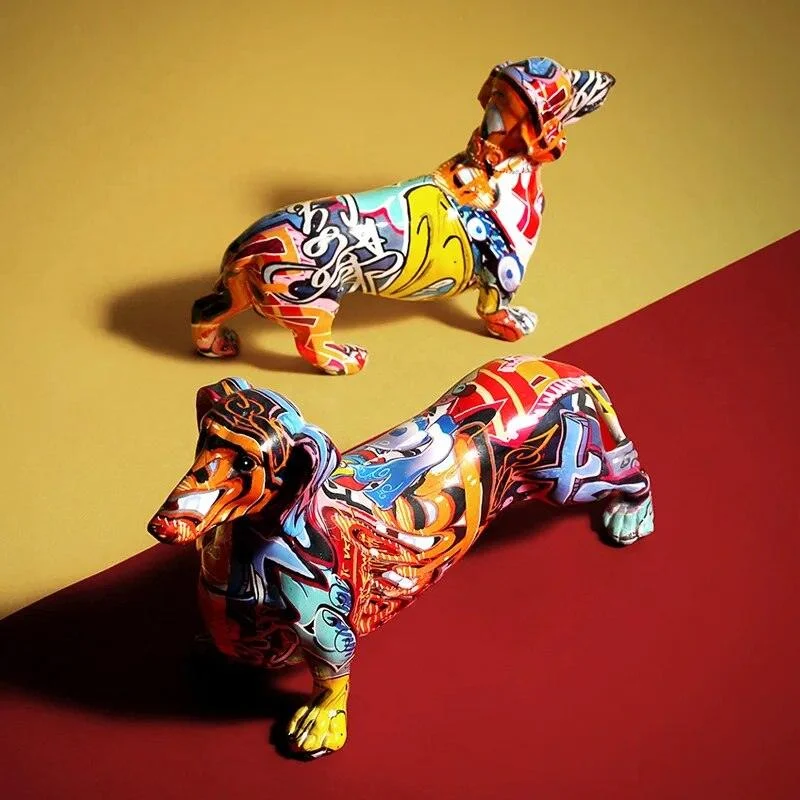 Dachshund Dog Sculptures and Statues Painted Colorful Decoration Decor Crafts -