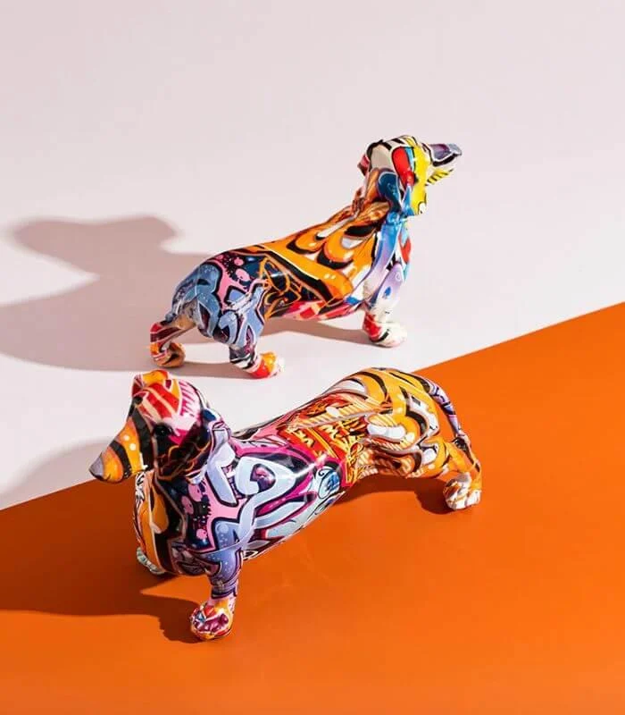Dachshund Sculpture Graffiti Style Living Room Decoration Resin -  - #tag1#
