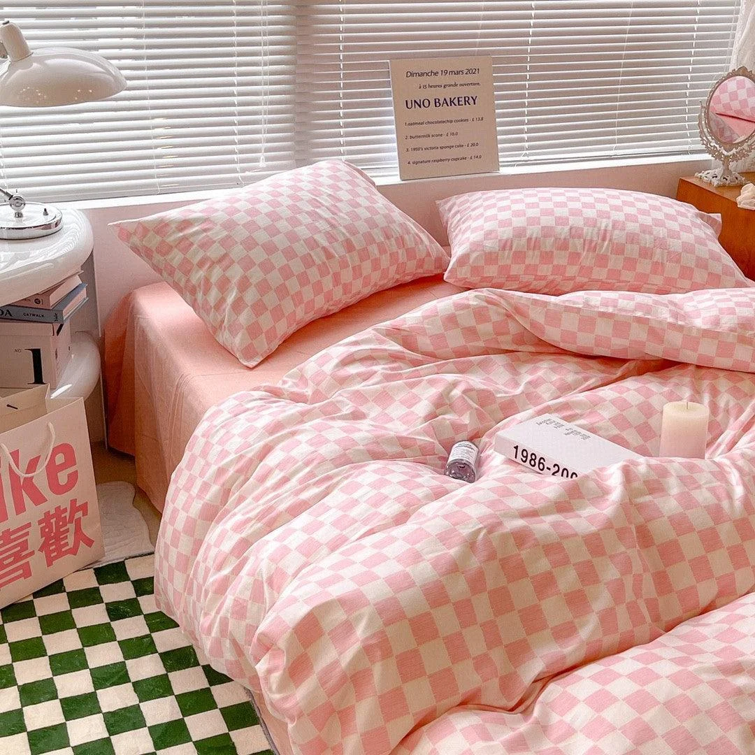 Danish Aesthetic Checkered Pattern Bedding -  - #tag1#
