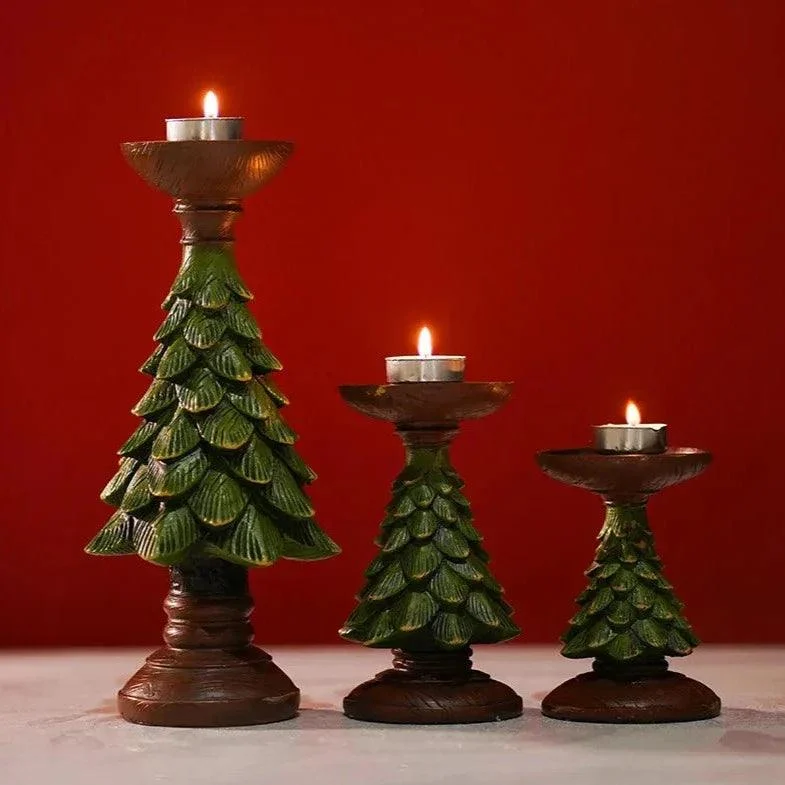 Dark Green Christmas Tree Candle Holder -