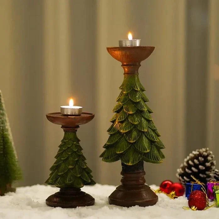 Dark Green Christmas Tree Candle Holder -