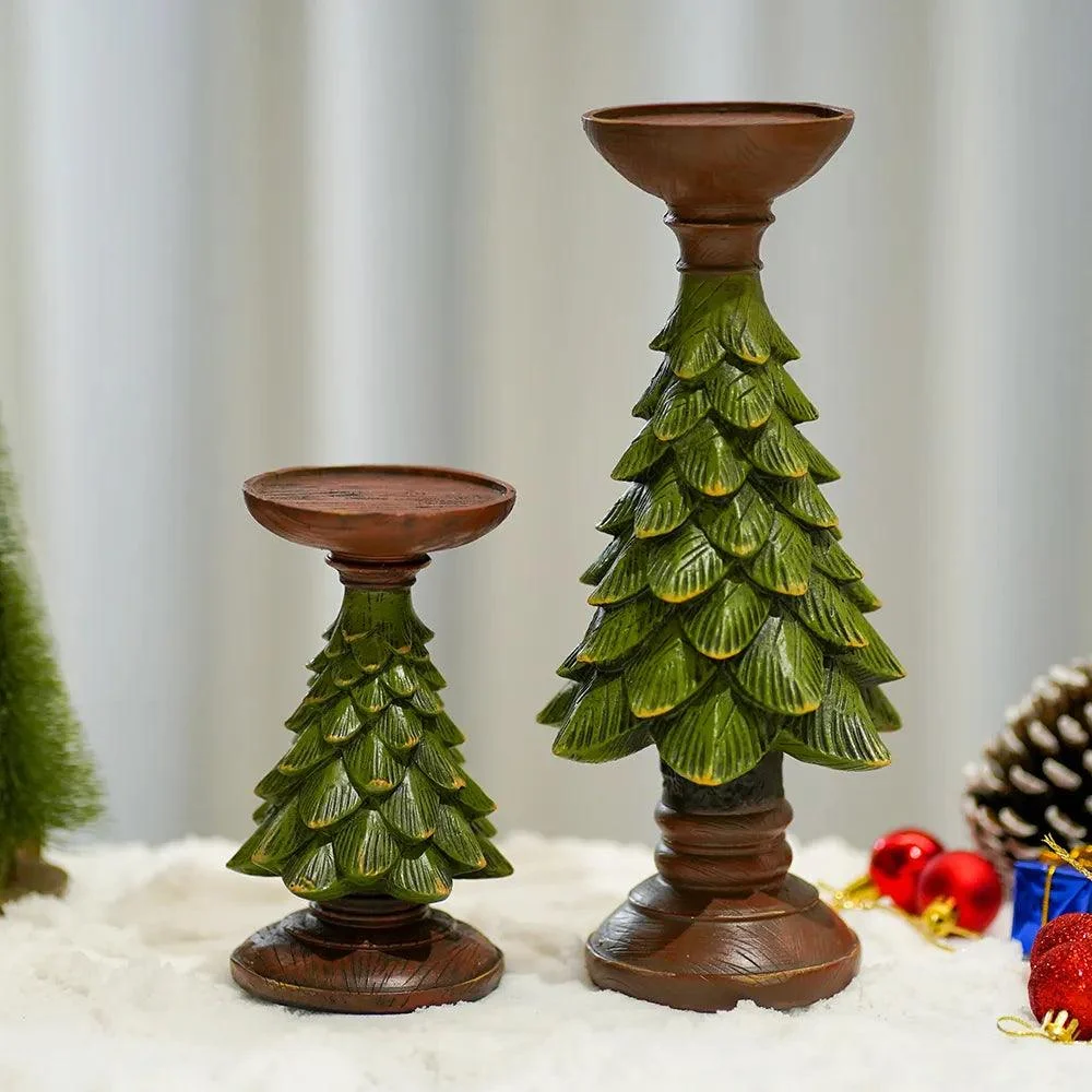 Dark Green Christmas Tree Candle Holder -